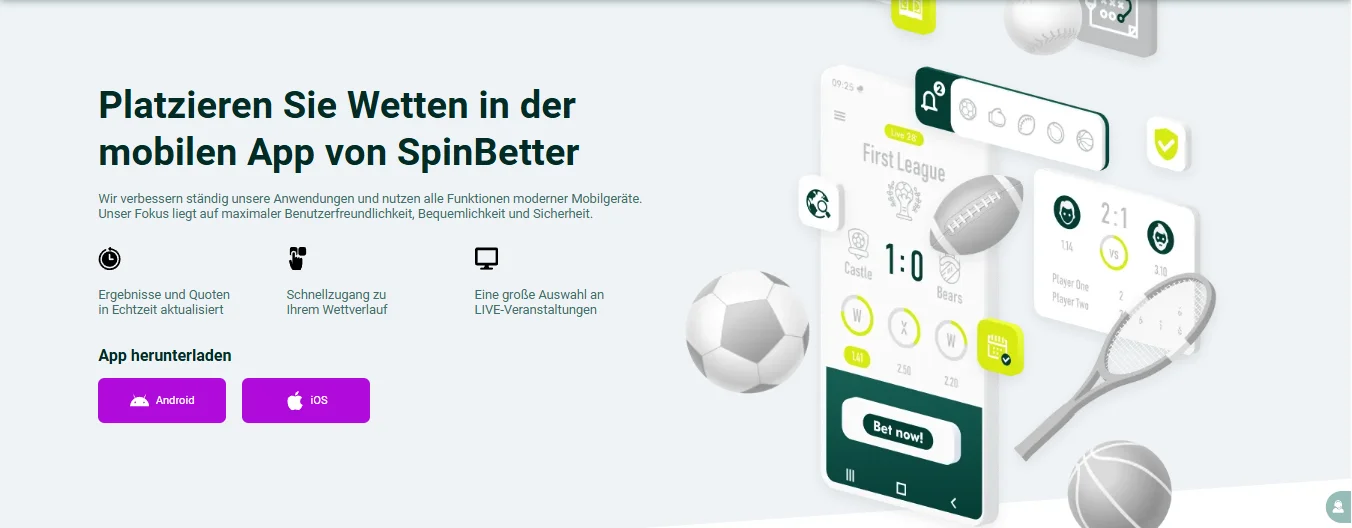 SpinBetter App Download-Seite mit QR-Code