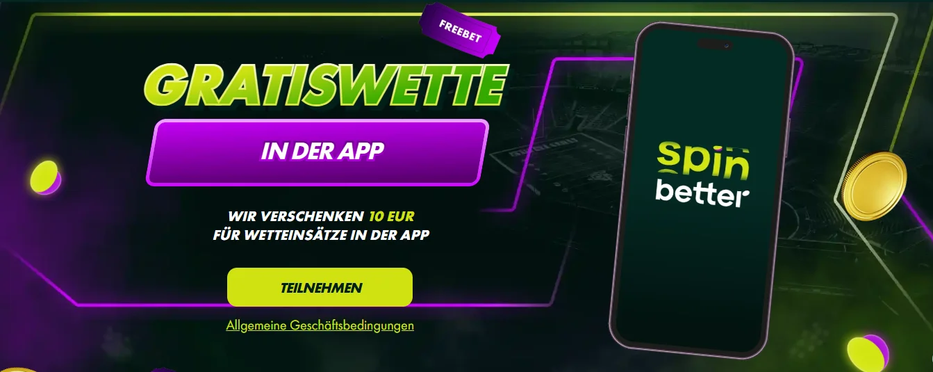 SpinBetter Gratiswette 10 EUR Banner in der App